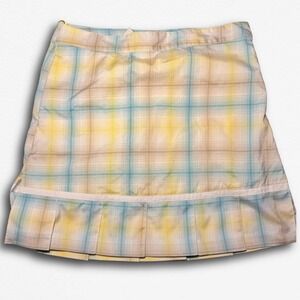 Pastel Plaid Pleated Mini Skirt Yellow Blue Tan Preppy Tennis Style Skort